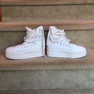 White High Top Lace-Up Platform Sneakers